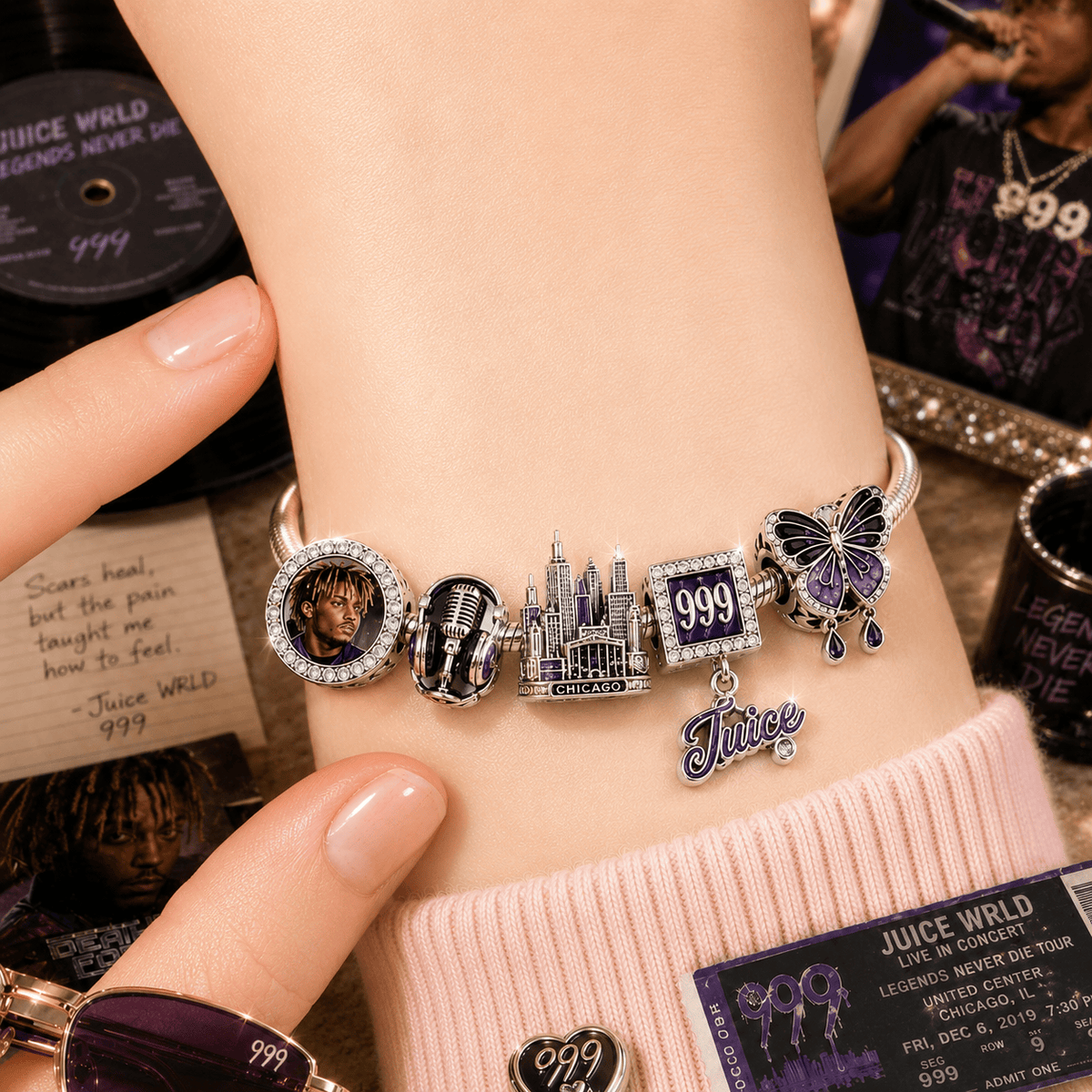 WRLD Sliver Charm Bracelet Set NHVH