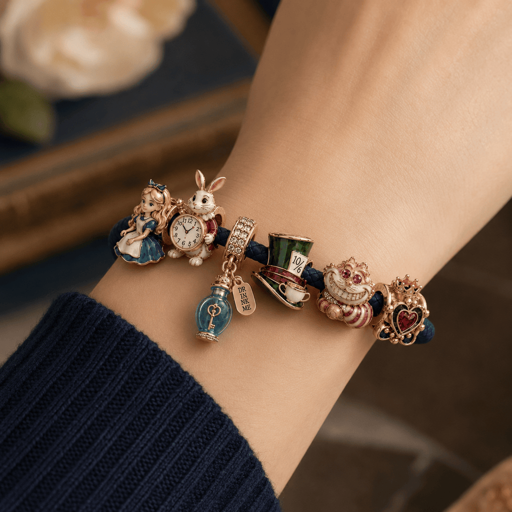 ALW round braided leather cord Charm Bracelet Set NHVH