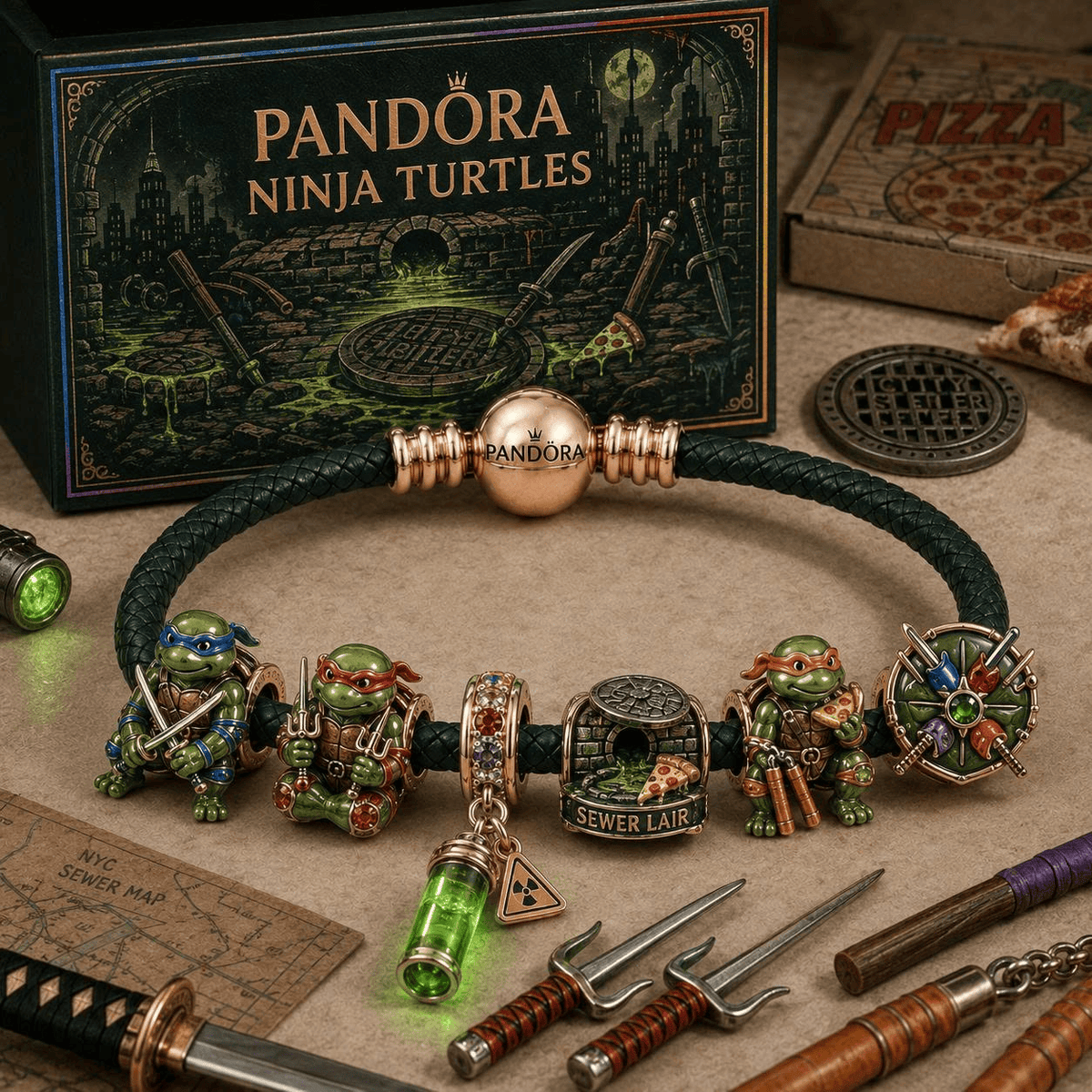 NJT round braided leather cord Charm Bracelet Set NHVH