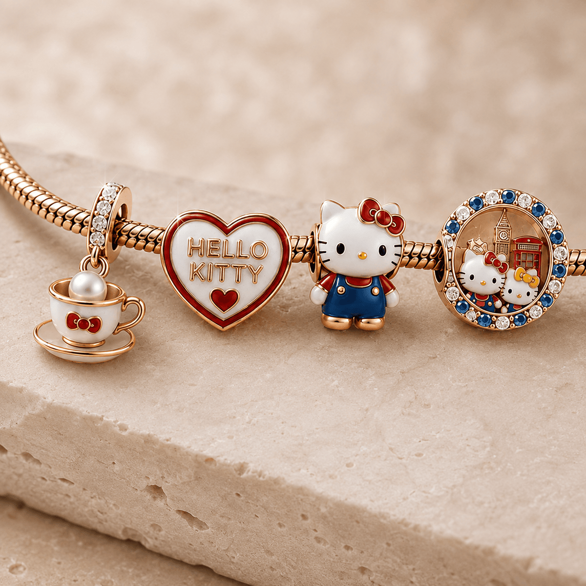 HLKT Rose Gold Charm Bracelet Set TMH