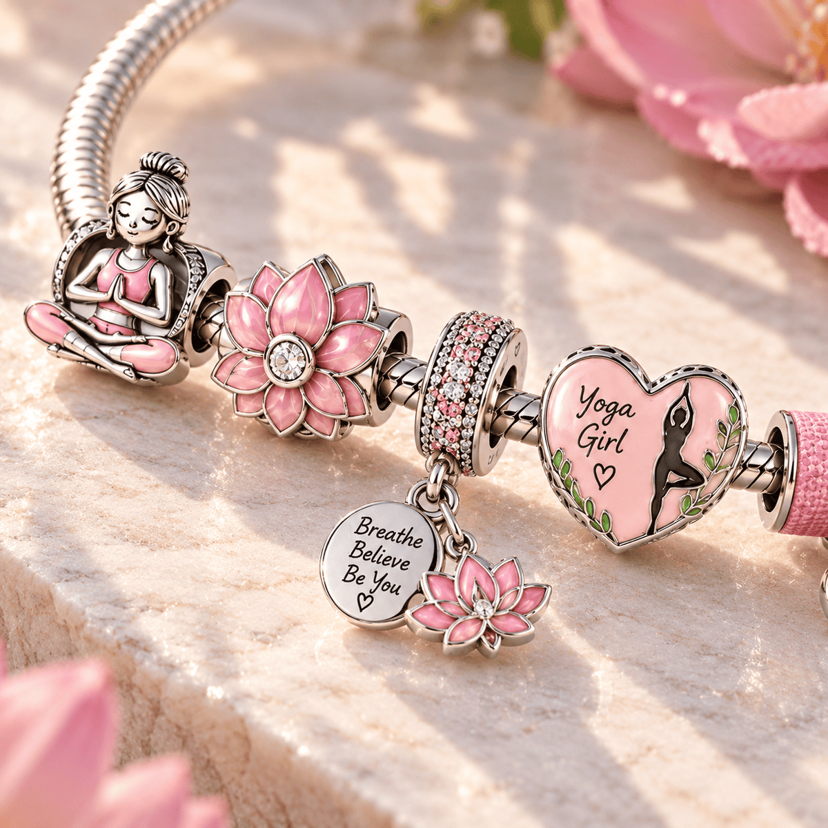 YG Silver Charm Bracelet Set TTN