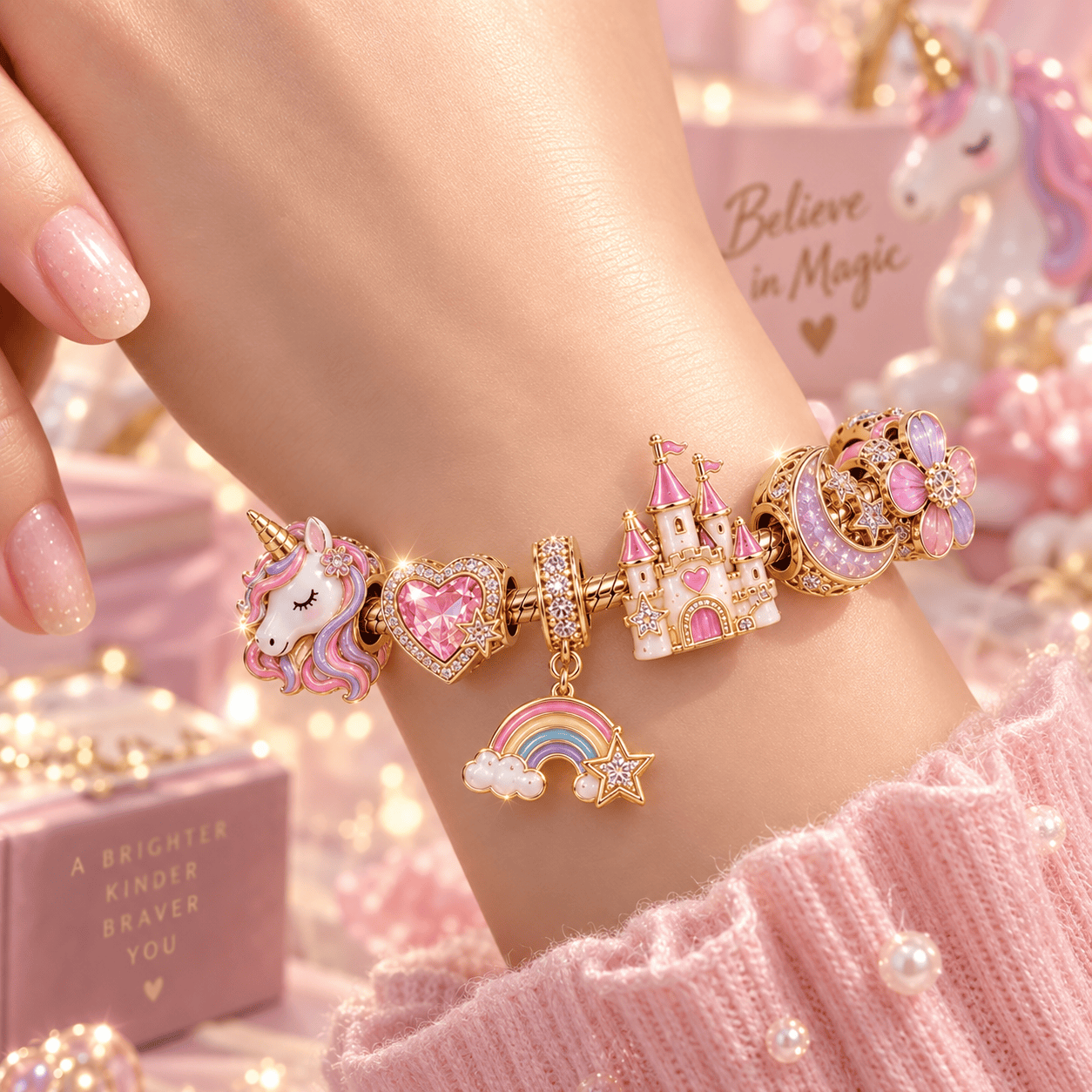 UNCN Gold Charm Bracelet Set VTH