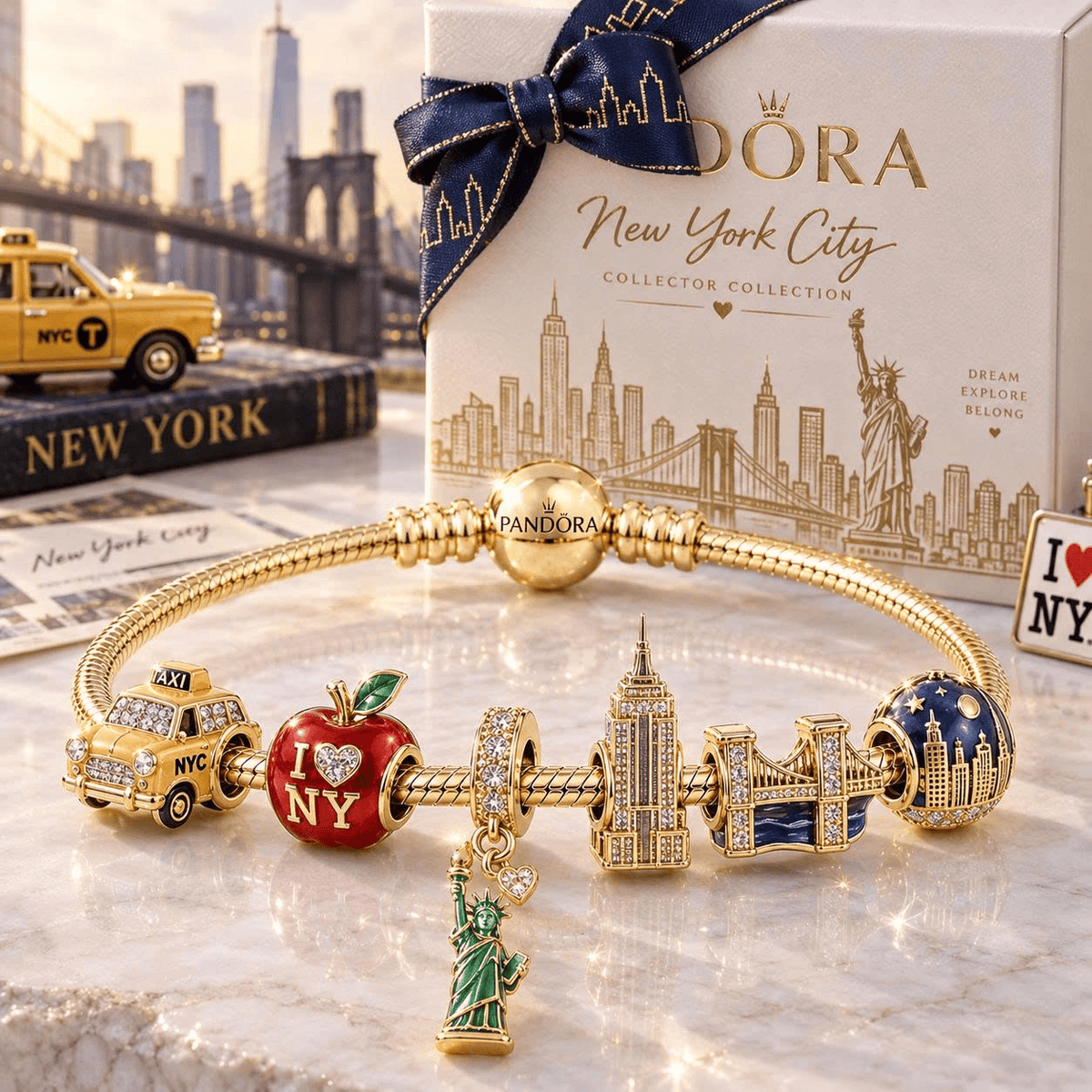 NYC Gold Charm Bracelet Set VTH